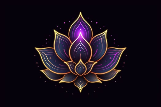 Stylized lotus illustration with vibrant colors and neon outline on dark background