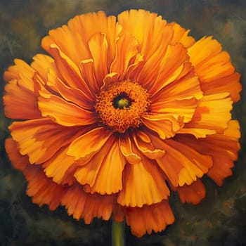 A vibrant orange flower with rich texture painted on canvas.