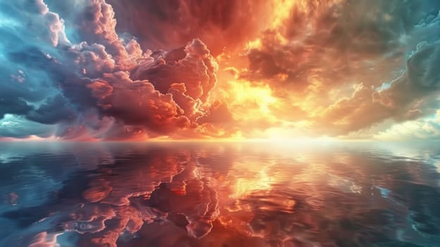 A colorful sky with clouds over water