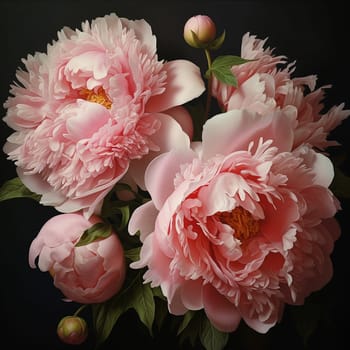 A detailed painting of lush pink peonies in full bloom