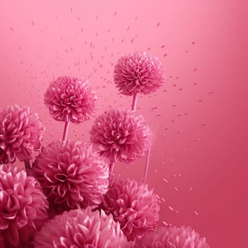 Pink flowers with petals dispersing on a matching background
