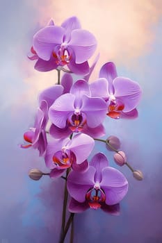 Elegant purple orchids against a soft pastel background.