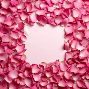 A circle of pink rose petals with a clear white center.