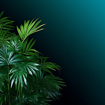 Green tropical leaves on a dark background.