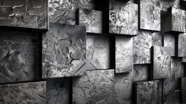 A black and white photo of a wall with many squares