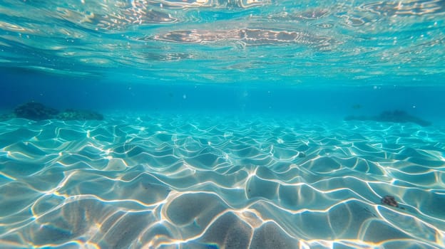 A view of the ocean floor with a clear blue sky above