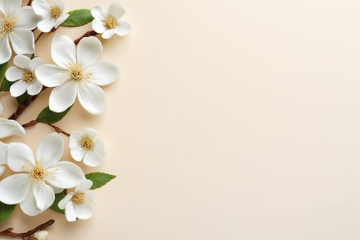 Elegant white flowers arranged on a beige background.