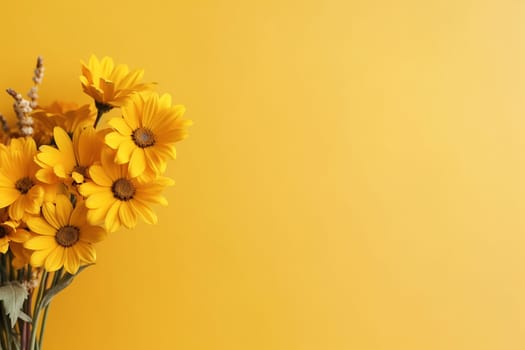 Bright yellow sunflowers against a plain yellow background.