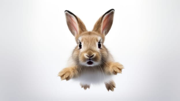 Surprised Funny Cute Bunny with Big Eyes on Light Background, Cute Animal Portrait.