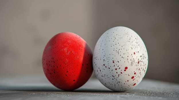 Red and white Easter Eggs on dark Background. Happy Easter eggs.