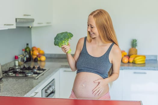 Embracing a nutrient-rich choice, a pregnant woman eagerly prepares to enjoy a wholesome serving of broccoli, prioritizing healthy and nourishing options during her pregnancy.