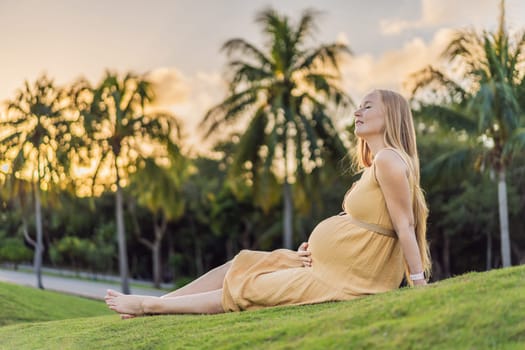 pregnant woman finds joy and serenity, relishing a tranquil moment outdoors during her pregnancy journey.