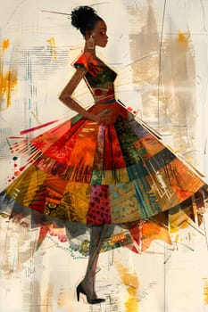 a painting of a woman in a colorful dress High quality