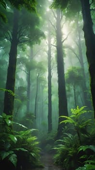 rainforest and tropical climate landscape with rain effect