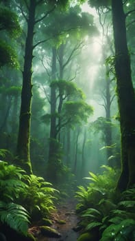 rainforest and tropical climate landscape with rain effect