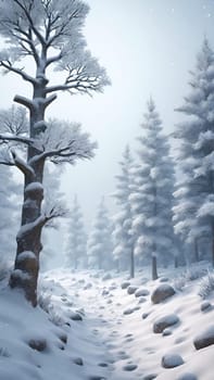 Snowy nature landscape with heavy snowfall effect.