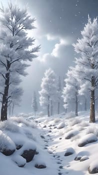 Snowy nature landscape with heavy snowfall effect.