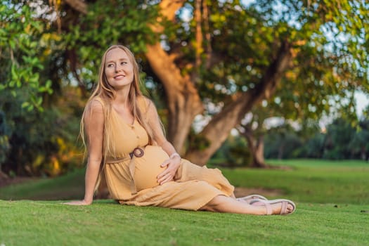 pregnant woman finds joy and serenity, relishing a tranquil moment outdoors during her pregnancy journey.