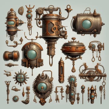 Set of Steampunk Design Elements. Steampunk Retro Machines Collection.