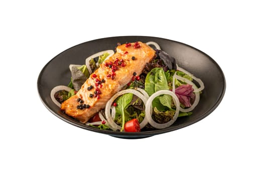 green and healthy food salmon salad in black plate