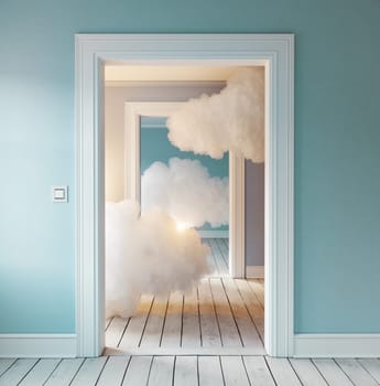 clouds in the room. 3d creative concept rendering