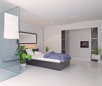 modern bedroom interior design. 3d rendering concept