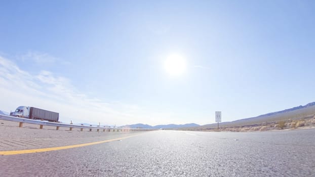 HWY 15, California, USA-December 3, 2022-Embarking on a road trip from Nevada to California, driving on Highway 15 during the day offers scenic views and an exciting journey between states.