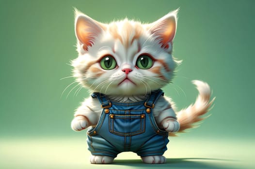 small kittens isolated on a light green background. AI generated image.