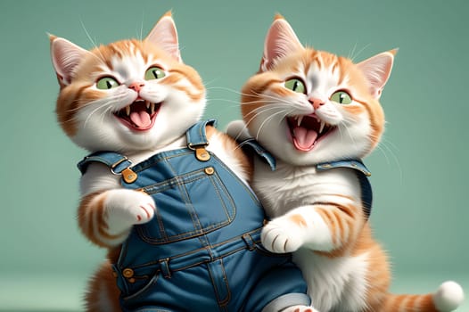 Cute funny cats rejoice and laugh. AI generated image.