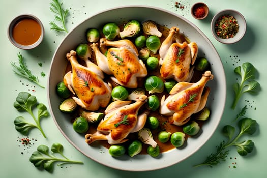 roasted chicken on gray plate .AI generated image.