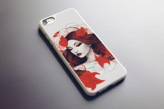 Illustration of a woman with red flowers on a phone case