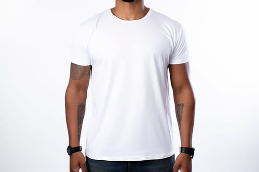 Person in a blank white t-shirt suitable for casual wear or branding