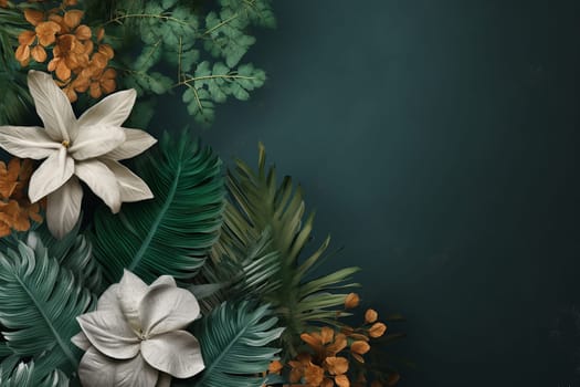 Elegant floral arrangement on a dark green background