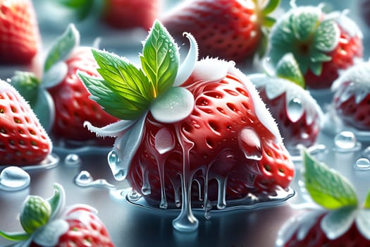 fresh frozen whole strawberries. AI generated image.