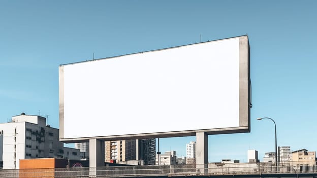 Large blank billboard against a clear sky in an urban setting
