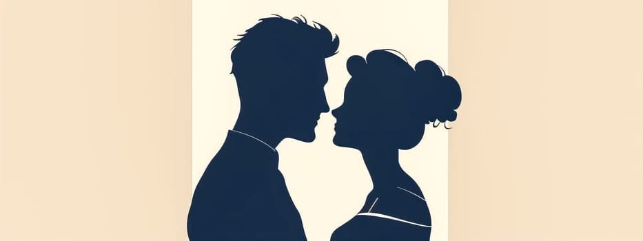 Elegant illustration of silhouette of romantic couple embracing in a tender and affectionate embrace. Creating a beautiful contrast and connection in this simple yet elegant design