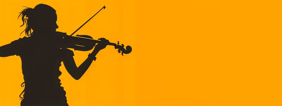Elegant silhouette of a woman playing the violin, vibrant orange backdrop