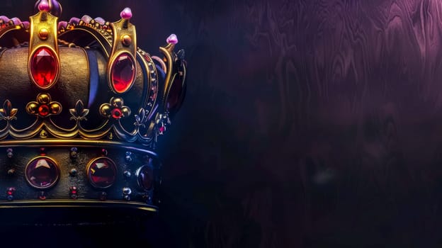 Regal crown adorned with gems against a moody, dark backdrop