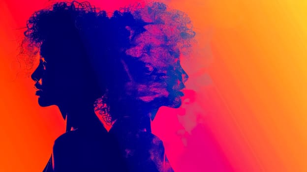 Artistic silhouette of a female with a fiery gradient backdrop, exuding mystery and style