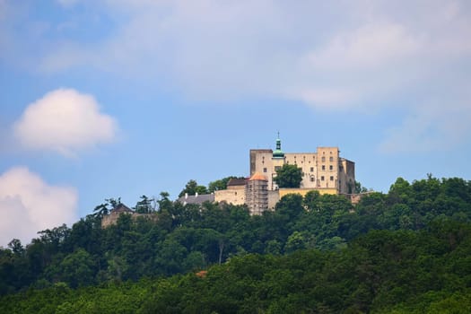 Beautiful old castle Buchlov. South Moravia-Czech Republic-Europe. Spring landscape with forests, castle and blue sky.