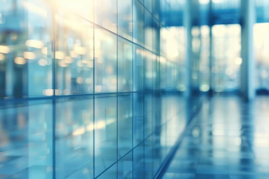 Blurred glass wall of modern business office building at business center used as background by AI generated image.
