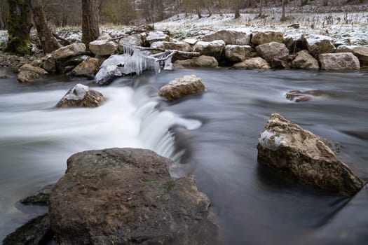 Panorama image of small creek, Eifel, North Rhine Westfalia, Germany