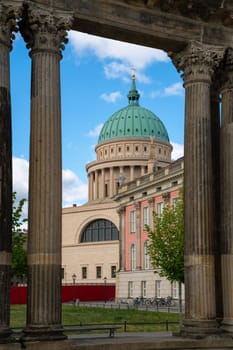 Historic buildings in downtown Potsdam against blue sky, Brandenburg, Germany 