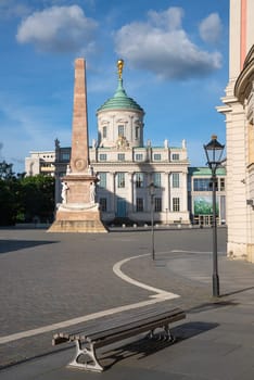 Historic buildings in downtown Potsdam against blue sky, Brandenburg, Germany