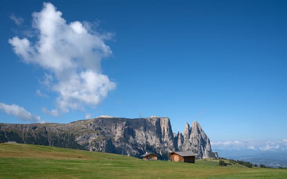 Panoramic image of landscape in South Tirol with famous Schlern mountain, Italy, Europe