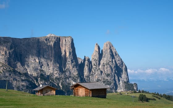 Panoramic image of landscape in South Tirol with famous Schlern mountain, Italy, Europe