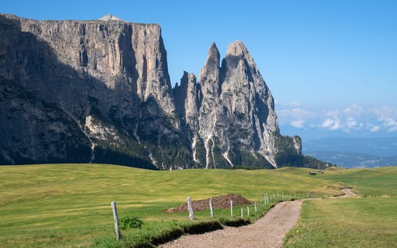 Panoramic image of landscape in South Tirol with famous Schlern mountain, Italy, Europe