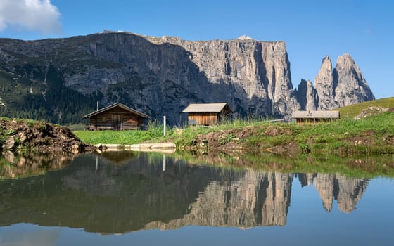 Panoramic image of landscape in South Tirol with famous Schlern mountain, Italy, Europe