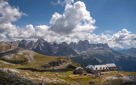 Panoramic image of landscape in South Tirol with famous Schlern mountain, Italy, Europe