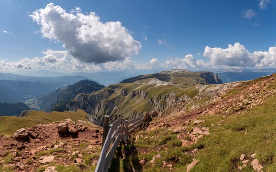 Panoramic image of landscape in South Tirol with famous Schlern mountain, Italy, Europe